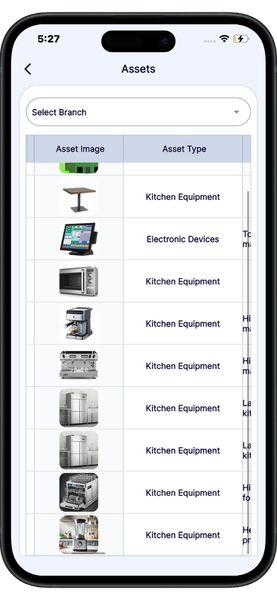 Asset management software Asset Management Software mobile screen showing asset list