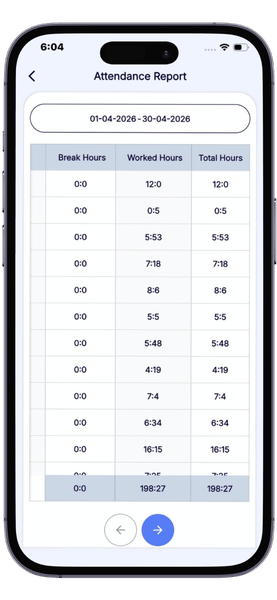 Best clocking in systems UK eHubt attendance report mobile screen