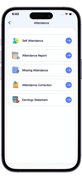 Best clocking in systems UK eHubt attendance menu mobile screen